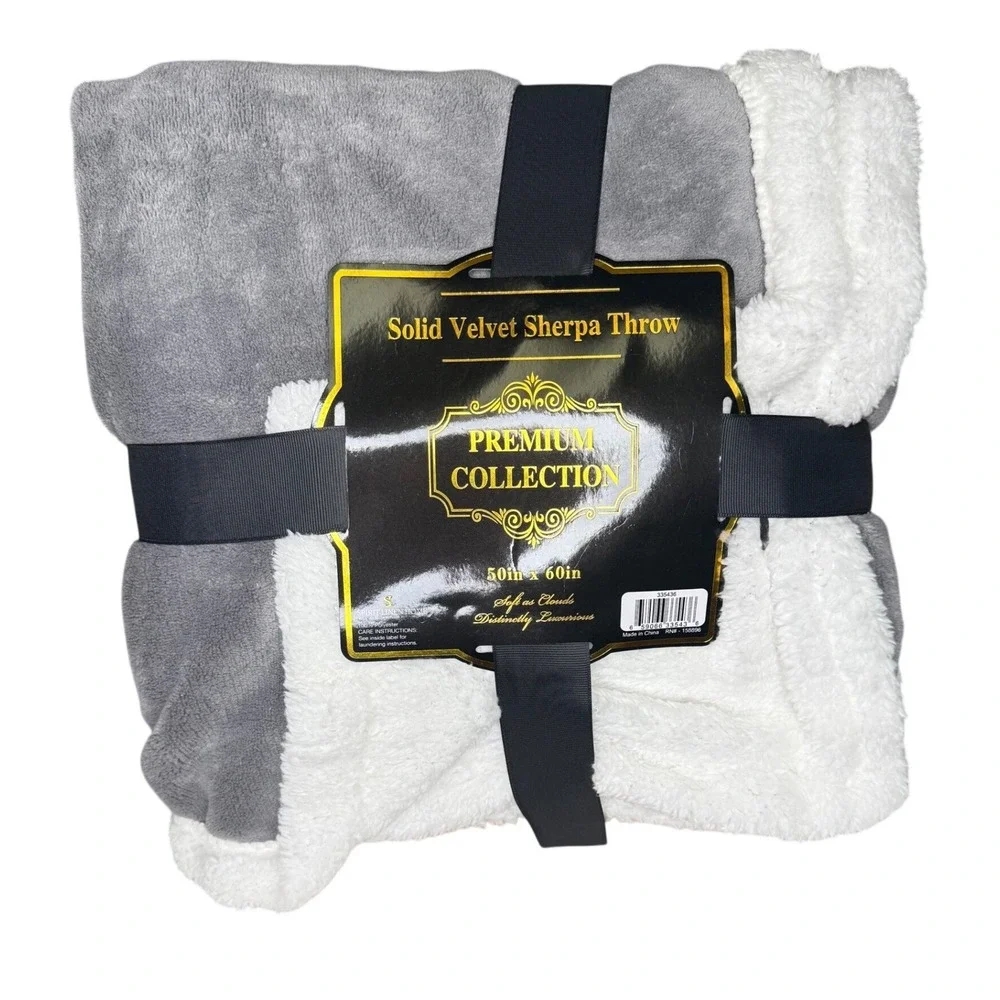 Spirit Linen Home Sherpa‎ Throw Blanket Unisex 50x60 Grey New Velvet Plush Cozy